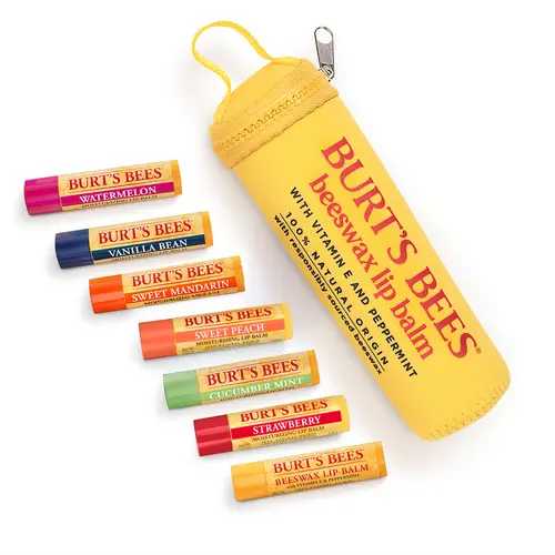 Burt's Bees Lip Balm Gift Set with Exclusive Zipper Pouch | 7 Moisturizing Lip Balms | Natural Beeswax Lip Care Collection