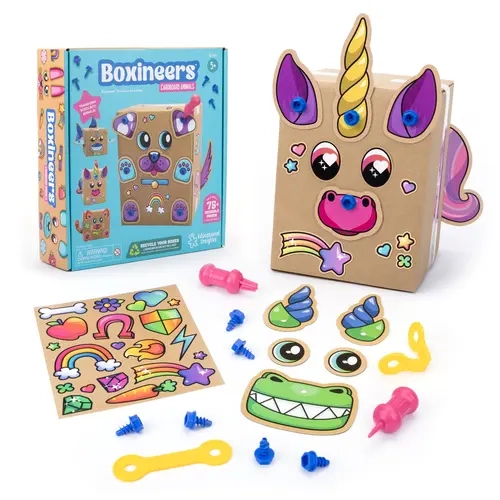 Educational Insights Boxineers Cardboard Animals and Vehicles - Creative Craft Supplies for Kids Projects, Cardboard Tools for Kids, DIY Fine Motor Activities, Kids Crafts and STEM Construction Kits