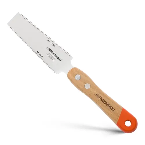 #toolupgrade JORGENSEN Japanese Flush Cut Saw, 5 Inch Beech Handle Pull Saw, SK5 Flexible Double Edge Blade, 18/25 TPI Japanese Handsaw for Hardwood & Softwood Woodworking, Cutting, Trim Flush