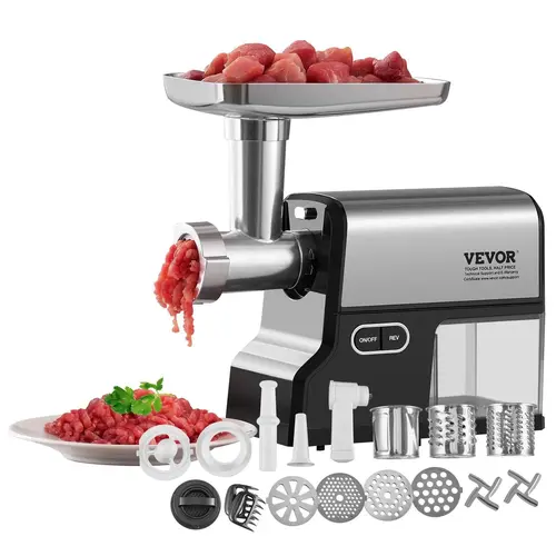 【Back to School】VEVOR Electric Metal Meat Grinder - 3lb/Min Capacity, Lightweight Stainless Steel Mincer with Blade, Multiple Plates, Sausage Maker, Kubbe Kit for Home Kitchen Meat Grinding