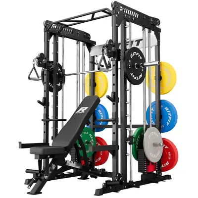 RitFit M1 PRO/2.0 Smith Machine Weight Stack Home Gym Package All in One (Bench, Weight Stack Set and plates), At Home Gym Equipment, Home Workout Gear