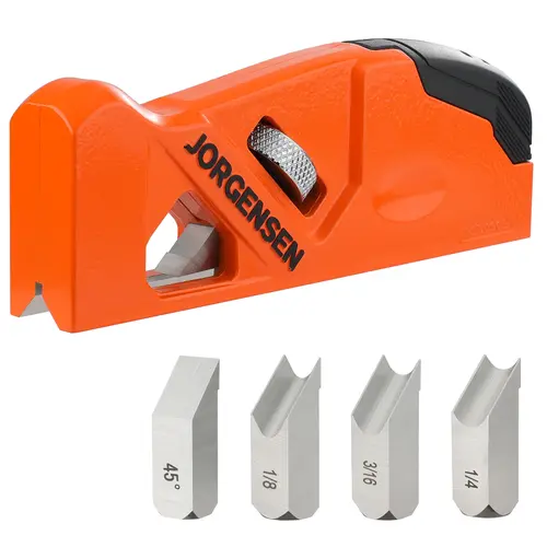 #toolupgrade JORGENSEN Chamfer Plane, Edge Corner Plane with 4 Cutter Heads, Storage Space - Hand Plane for Woodworking, Carpenter Woodworking Tools for Edge Trimming of Wood, Edge Corner Flattening