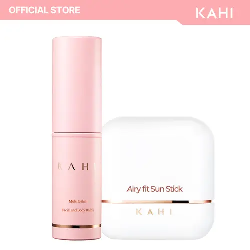 KAHI Glow & Protect Duo - Female Solid Wrinkle Bounce Multi Balm, Sun Stick SPF 50 with Salmon Collagen, Smooth Hydrating Fast-Absorb Balm for Face, Lips, Neck, Radiant Glow Eye Treatments