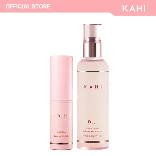 KAHI Korean Dewy Glow Essentials Set - Non-Toxic Wrinkle Care Multi Balm Stick & Facial Mist with Salmon Collagen, Moisturizers, Hydrating, Brightening, Oil-Balanced, Skin Repair for Sensitive Adult Skin, Radiant Smoother Look
