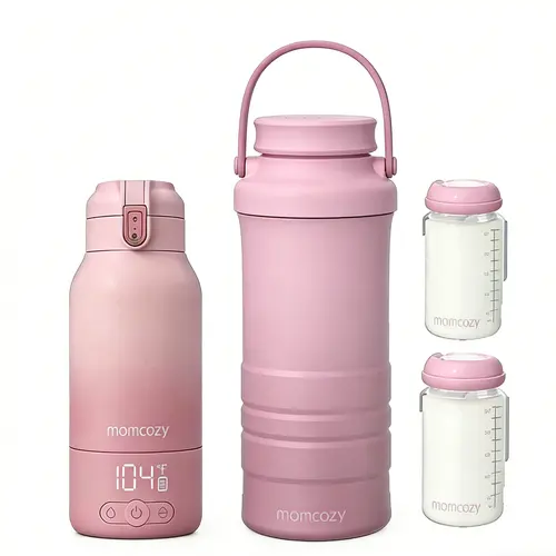 Momcozy 22oz Portable Breast Milk Cooler for Outdoor Pink & Momcozy Portable Milk Warmer for Travel Pink