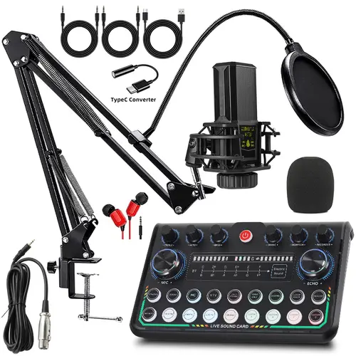 Safring 2026 Upgraded Podcast Equipment Bundle with 4 Customizable SE Pro Audio Interface, Guitar Input, Podcast Microphone for Gamer Podcasting, Recording