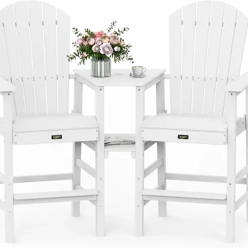 VINGLI Tall Adirondack Chairs Set of 2, All Weather HDPE Bar Height Adirondack Chair with Double Trays, Adirondack Barstools for Balcony, Poolside, Backyard and Patio