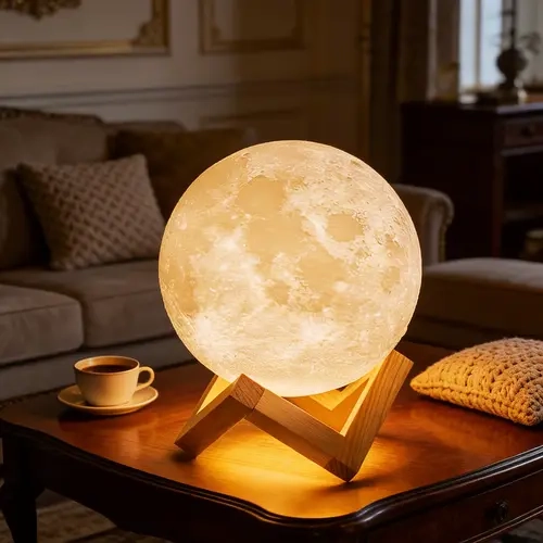 5.9in 3D Printed Moon Lamp - Cordless Rechargeable Touch Dimmable LED Light, Portable Camping & Bedroom Desk Lamp, Unique Room Decor for Space Lovers, Bedroom Items & Campers Gift,sohochic