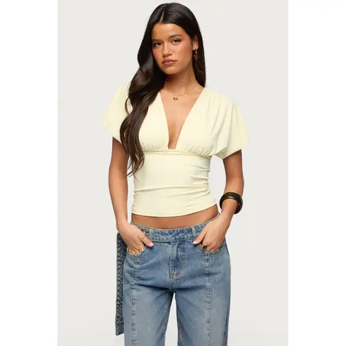 Flutter Plunging V Neck Top