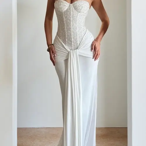 Elegant Strapless Dress, Bodycon Figure-Hugging Fit Maxi Dress, Perfect for Parties & Special Occasions, Formal Wear