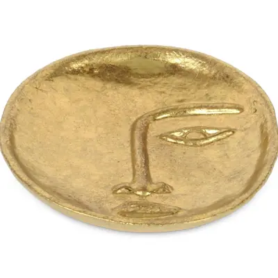 HomeRoots 8" Gold Cast Iron Mod Face Oval Trinket Tray