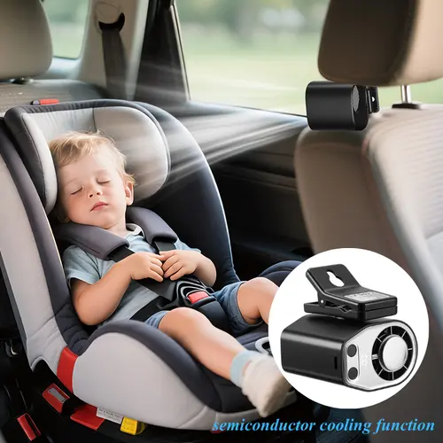 JOYTUTUS 2026 Clamp-Fit Car Mini Fan, Compact 360° Rotatable 100-Speed USB Rechargeable Fan with 3000mAh Battery, LED Display, LED Light, Portable Cooling Accessory for Cars, Automotive Electrical Appliance