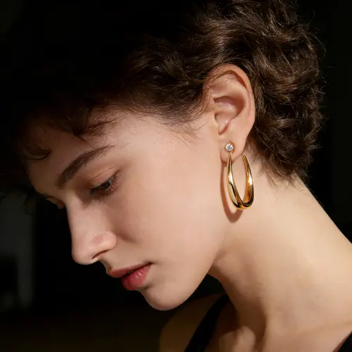 Women's 14 Karat Gold & White Gold Plated Native Chunky Hoop Earrings - Lightweight, Hypoallergenic, Oversized Thick Classic Style Versatile Modern Statement Jewelry, Everyday Wear Accessories, Ideal Gift, Classic Style Earrings, Versatile Earrings,sohoch