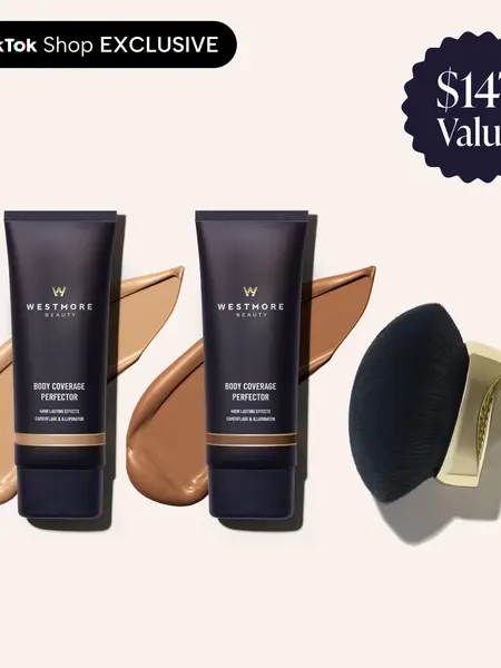 Westmore Beauty Body Coverage Perfector Twin Pack + X-Large Body Brush - Flawless Body Makeup, Concealer for Scars, Spots, Veins, Tattoos and More Blend Cosmetic