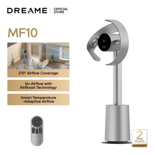 DREAME MF10 Lite Bladeless Tower Fan for Bedroom, Indoor Use Smart Standing Fan with 270° Spatial Airflow, 59ft/s High Blast, 65w Power, Auto Temp Adjust, 10 Speeds, 3 Modes, MF10-Beige,back to school,back to school haul