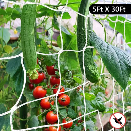 Polyester Gardening Trellis Netting - 5x30FT Square Mesh, Easy Installation, Cucumber-Ready Net for Gardeners’ Outdoor Fruits, Vegetables, Flowers Climbing Plant Support
