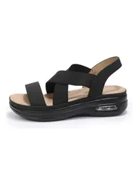 mysoft Women's Comfy Open-Toe Air Cushion Slingback Wedge Sandals - Elastic Band, Platform, Casual Outdoor Sandals for Summer Walking Footwear, Platform Black Sandals, Stylish tiktokshopbacktoschool,back to school,back to school haul,sohochic