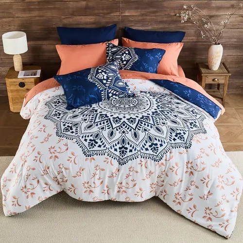 REGENCY HEIGHTS 6-9 Piece BIAB Ava Queen Comforter Set - Reversible Look Medallion Bedding, Pocketed Sheet Set, Ultra Soft Bed Linens,sohochic