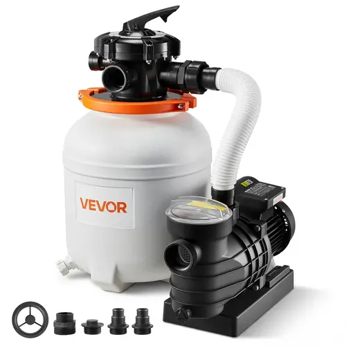 【toolupgrade】VEVOR 12 in Copper Thermoplastic Aboveground Pool and Filter Combo Sand Filter Pump, 0.33 HP 3000 GPH Flow, Multi-Mode 6-Way Valve, Pre-Assembled Core, Leak-Resistant High-Efficiency Filtration for Pools, Pumps & Accessories