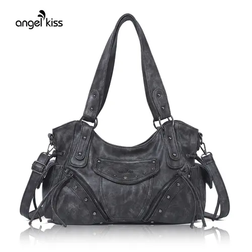 Angel Kiss Women's Vintage PU Leather Hobo (15" x 4.7" x 9")Shoulder Bag - Roomy, Plain, Multi-Compartment Everyday Bag for Women with Crossbody-Shoulder Strap summerwins tiktokshopbacktoschool