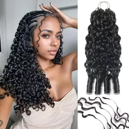 Pobokix Burmese Curly Crochet Human Hair Bundles, Pre-Separated Knotless Vietnamese Raw Double Drawn Hair for Females, Easy Separation, Water Wave Texture, Natural Look for Crochet Hairstyles,sohochic