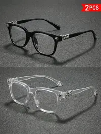 Fashion Square Frame Blue-Light-Blocking Glasses, Cross Flower Rivet Design, Ultra-Light Frame, Retro Street Style, Unisex Eyeglasses for Computer and Phone, Bluelight Fashion Glasses