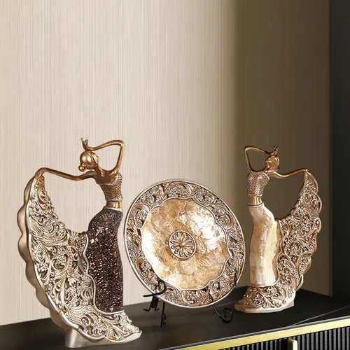 Homary 3PCS Vintage Gold Glass-Artistic Resin Collectible Figurine Set - Shell Dancer Ornaments, Compact Table Desktop Home Decor Accessories, Home Goods,dorm essentials,dorm decor,dorm room decor,sohochic