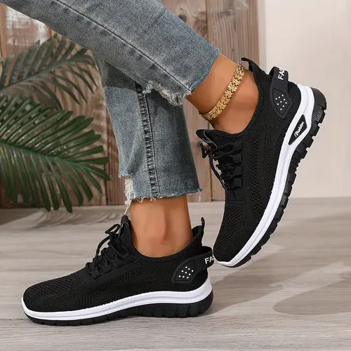 OFIREND Women's Casual Lace-Up Sneakers, White Knit Breathable Shoes with Non-Slip Sole for Comfortable Work & Travel Wear, Shoes For Women, Non Slip Shoes For Work,shoes for back to school,back to school shoes,sohochic
