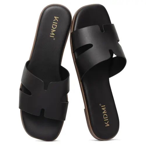 KIDMI Women's Flat Sandals Summervibes Casual Walking Shoes Memory Foam Lightweight Nonslip Sandals Outdoor Square Open Toe Slip On Slide Sandals Footwear
