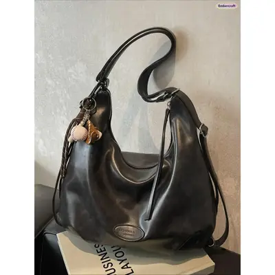 Women's Vintage Crinkle Leather Oversized Casual Backpack - Leather Crossbody Bags, Stylish Versatile Bag, Everyday Commuter Accessory for College