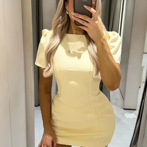 Women's Summer Dress, Plain Dress, Elegant Party Dresses, White/Yellow Dress, Women's Clothing, Women's Mini Dress, Casual Fashionable Dress, Womenswear, Dresses For Party