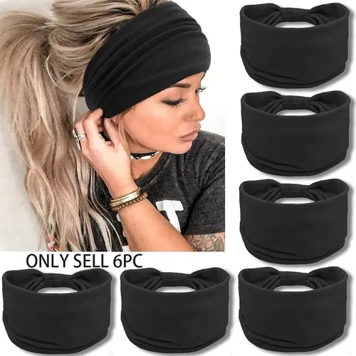 Women's 6-Pack Solid Color Knot Design Wide Headbands, Non-Slip Breathable Quick-Dry Headbands for Gym and Outdoor Activities, Minimalist Style, Multiple Options Available, Sport Headbands