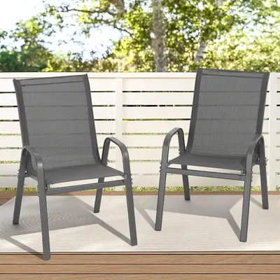 ONBRILL Outdoor Dining Chairs Set (2/4/6 Pcs), Ergonomic Wide Seat, Stable Sturdy Metal Frame, Waterproof Breathable All-Weather Textilene, Easy-Assembly Stacks Neatly for Deck/Porch, Grey, Father's Day Gift, Fathers Day