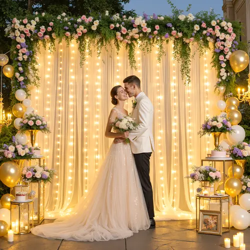 2 Panels 10ft×5FT Tulle Backdrop Curtain with Lights String for Parites 10×5ft Sheer Backdrop Curtains Curtain Backdrop for Wedding Baby Shower Birthday Party Photo Shoot Decorations