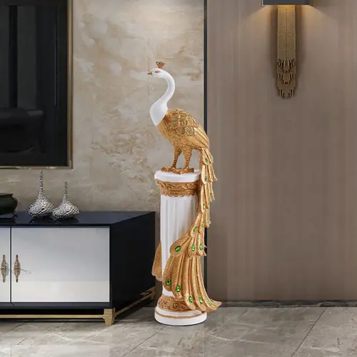 Homary 27.6" Large Glam Resin Peacock Floor Statue - Modern Home Decoration Item, Interior Decoration Accessory for Living Room (White & Gold), Statues, Decoration Items Home Decore Decorative Figurines,dorm decor,dorm room decor,sohochic