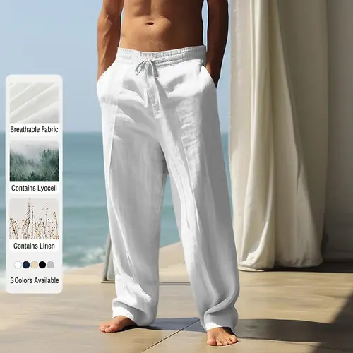 Men's Comfortable Lyocell Linen Fabric Pants - 2026 Summer New Menswear Baggy Straight-Leg Clothes, Breathable Drapey Flexible Fabric Men's Pants for Outdoor Walking, Camping