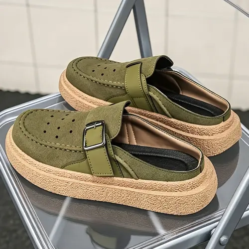 Men's Slip‑On Mules, All‑Season Casual Comfortable Versatile Loafers, Metal Buckle Design, Minimalist Closed‑Toe Slippers for Men, Ideal for Work Commute & Daily Wear