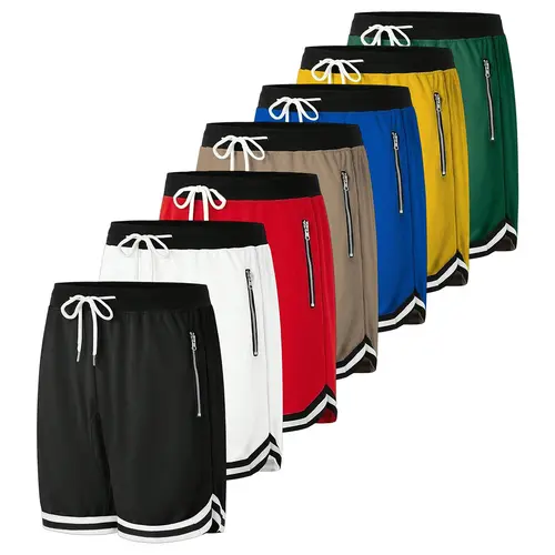 Men's Casual Athletic Mesh Fabric Sports Shorts - Boyfriend Style Printed, Drawstring Waistband, Elastic Cord, Lightweight Gym Wear for Easy Movement, Basketball Use, Elastic Cord Men's Sports Shorts