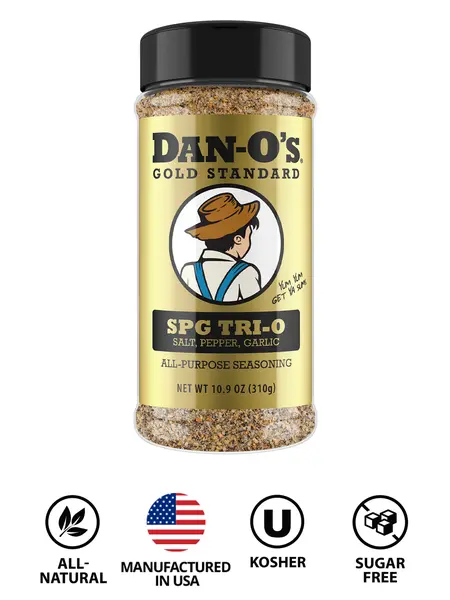 Dan-O’s SPG Tri-O Seasoning – Salt, Pepper & Garlic Blend – Medium Bottle – Premium All Purpose SPG for Steak, Chicken, Seafood & Veggies
