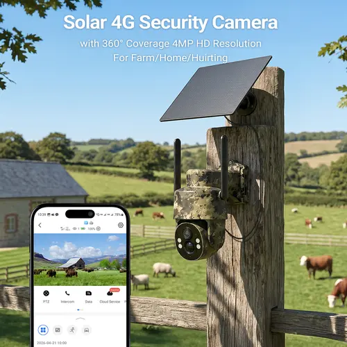 4G Solar Powered Camouflage Security Camera CB174S, 4MP HD Color Night Vision, Built-in Cellular Card, No WiFi Outdoor Camera for Farm/Home with IP65 Waterproof, 4G LTE Data Service need activate Lens Card tiktokshop, Digital