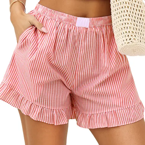 Marvmys Womens Boxer Shorts Cotton Pajama Bottoms Summer Gingham Ruffle/Lace Shorts Casual Y2K Beach Shorts S-2XL, Nightwear, Check, Pocket, Plaid