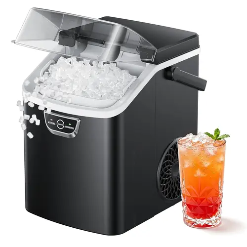 EUHOMY Compact Icemaker - Kitchen Appliances Ice Making Machine with Ergonomic Handle, 4-Min Fast Ready, 40lbs/day Production, Chewable Sonic Cubes, Automatic Self-Cleaning, Portable with Ice Basket & Scoop, Ideal for Home Bar, Camping