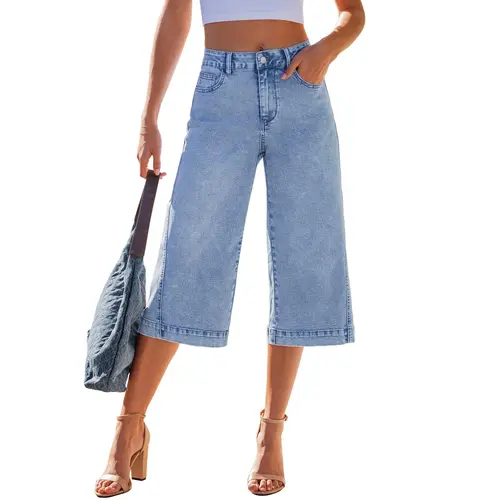 GRAPENT Trouser Pants for Women, High-Waisted Stretchy Jeans with Side Seam Detail, Below the Knee Summer Style,back to school shopping, Bottom,sohochic