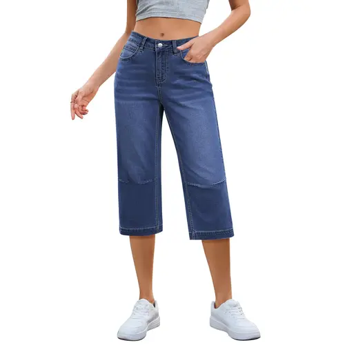GRAPENT Women's Mid-Rise Straight Fit Cropped Jeans - Elastic Fit Half Cut Capri Pants for Casual Summer Wear, Stretchy Denim Capri Pants Women,summerwins,summeroutfits,vacationoutfits,beachoutfits,back to school shopping,sohochic