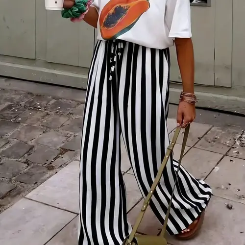 Women's New Casual Striped Wide Leg Long Pants, Stylish Comfy Trousers for Spring & Fall Daily Wear Casual Fashion Trousers