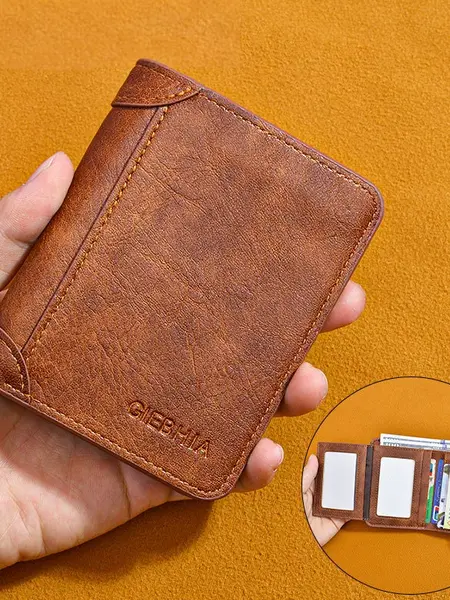 Large-Capacity Trifold Wallet for Men, RFID Blocking PU Leather Wallet with Multiple Card Slots, 2 Clear ID Windows for Driver’s License & Work Badge