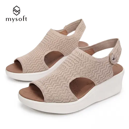 Women's Peep-Toe Knit Elastic Slingback Platform Sandals - Open-Toe Wedge Heel Footwear with Non-Slip Orthopedic Support, Comfortable Summer Walking Shoes for Active Use Peep Toe tiktokshopbacktoschool,back to school,back to school haul,sohochic