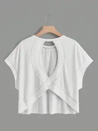 Women's Batwing Sleeve Loose Fit Hollow Out Short Sleeve Top, Breathable Stretch Fitness Wear Sporty T-Shirt for B Biking, Casual Wear All Seasons