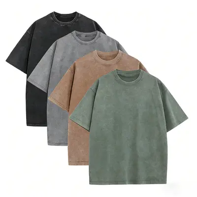 4 Pack Oversized Tshirts Unisex Gym Vintage Heavyweight T Shirts Cotton Workout Acid Wash Baggy Tees Athletic Top Fitness T Shirt, Mens Clothing, Vintage T Shirts,clothes for back to school,first day of school outfits