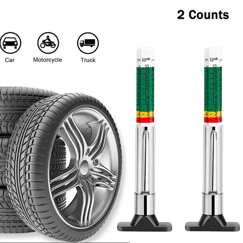 2-Pack 25mm Color-Coded Universal Size Car Tire Tread Depth Gauge, Automotive Maintenance Tools with Accurate Measurement, Reads in mm + 32nds, Yellow: 3-6/32 Quick Identifier